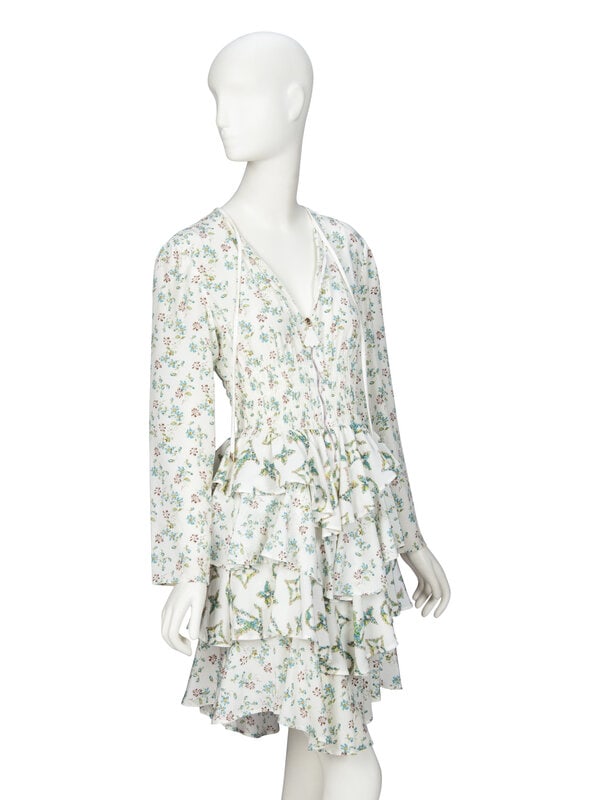 LOUIS VUITTON, FLORAL SILK RUFFLE DRESS - 2