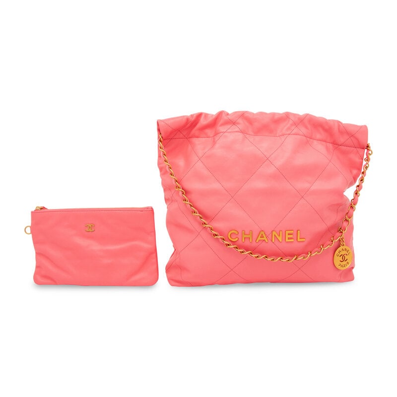 CHANEL, PINK LEATHER 22 TOTE - 6