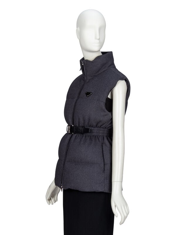 PRADA, BELTED WOOL PUFFER VEST - 2