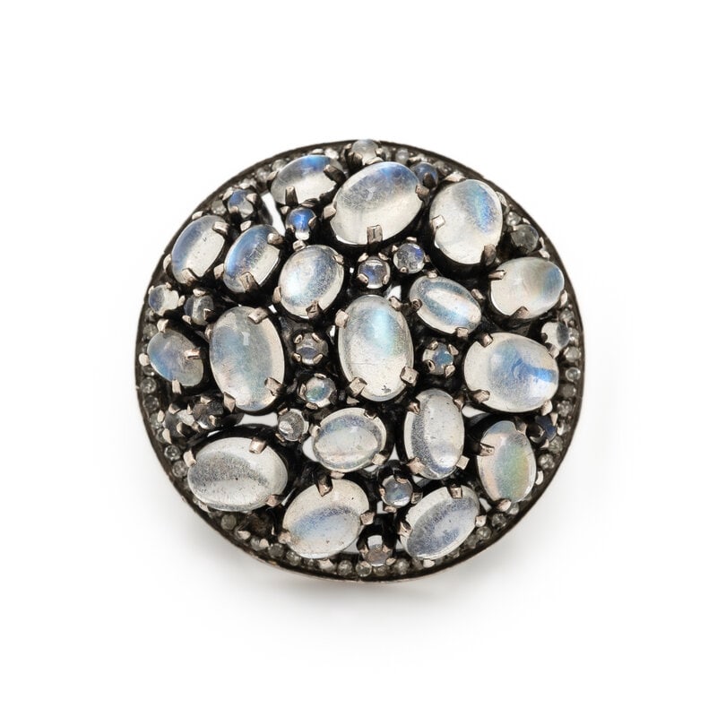 SILVER, MOONSTONE, AND DIAMOND RING (1 of 3)