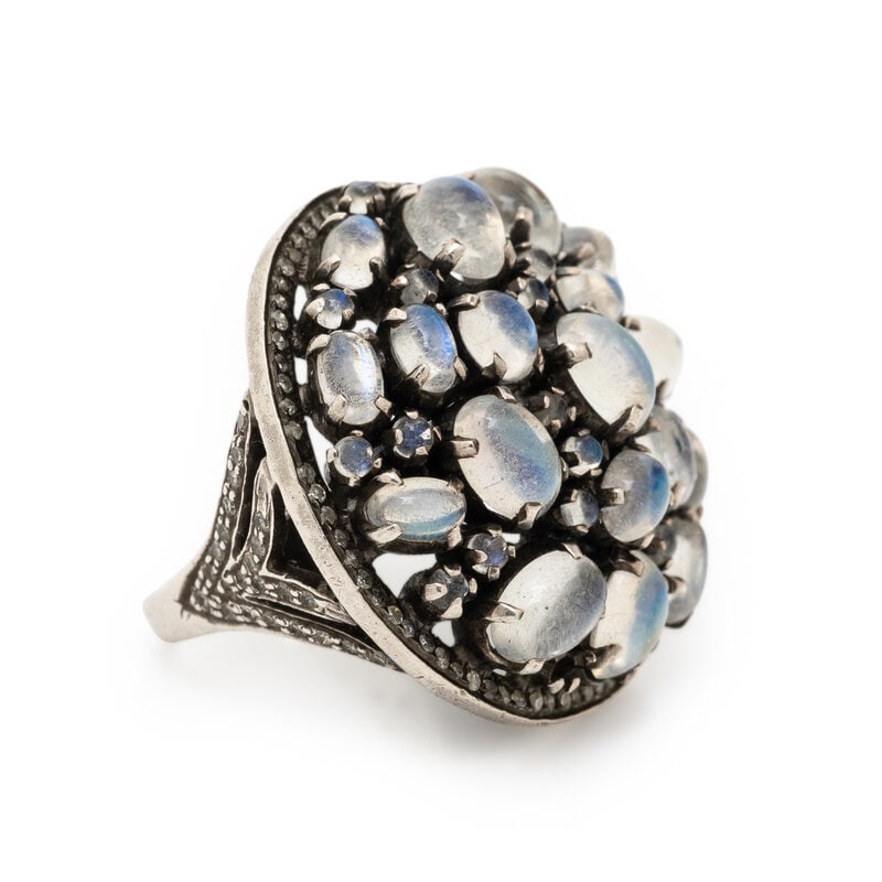 SILVER, MOONSTONE, AND DIAMOND RING - 2