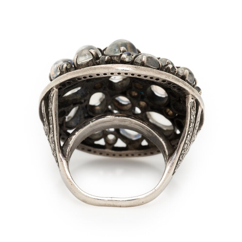 SILVER, MOONSTONE, AND DIAMOND RING - 3