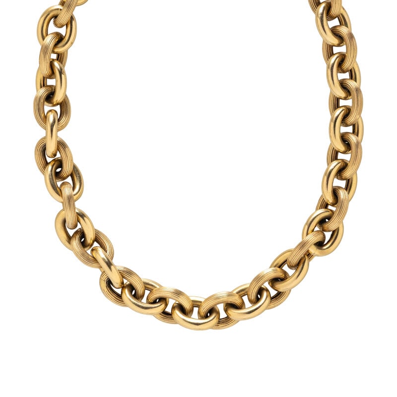 YELLOW GOLD TEXTURED CABLE CHAIN NECKLACE - 2