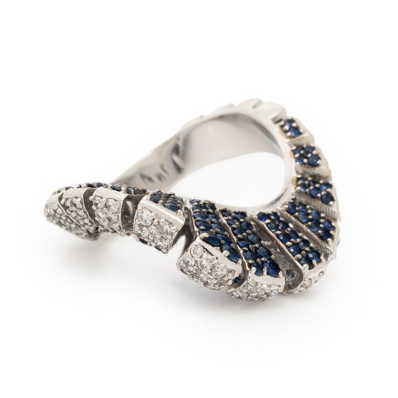 WHITE GOLD, DIAMOND, AND SAPPHIRE TWIST RING - 2