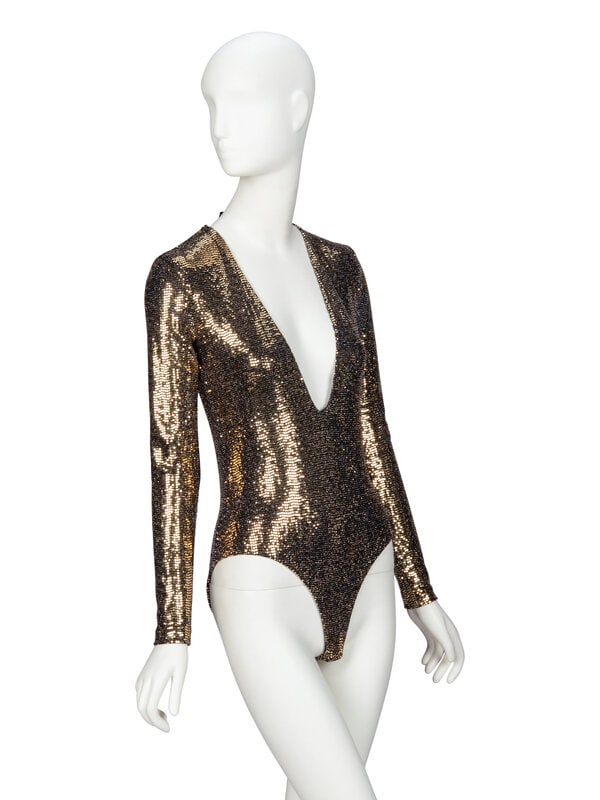 GUCCI, GOLD SEQUIN STRETCH BODYSUIT - 2