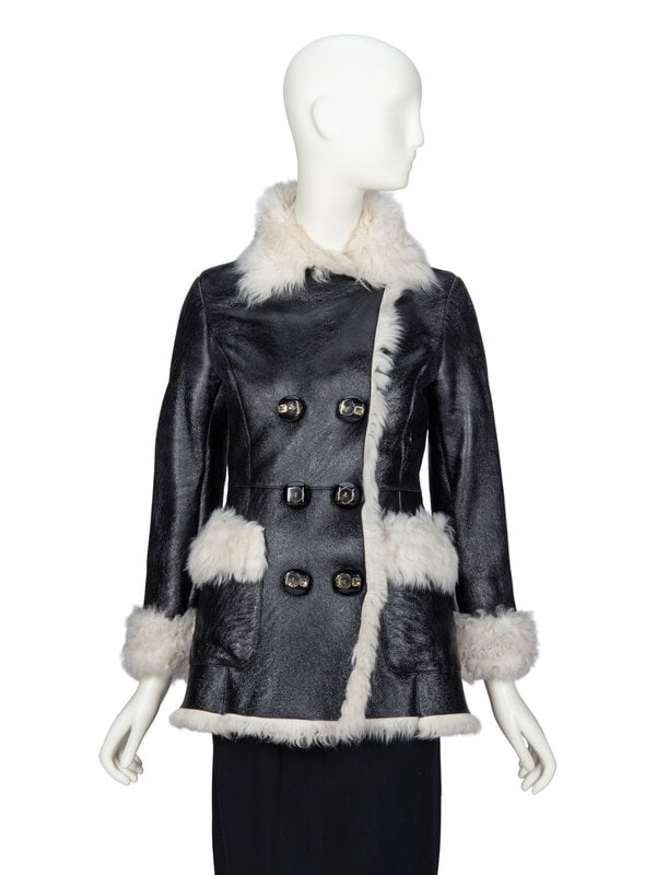 PRADA, BLACK SHEARLING COAT - 4