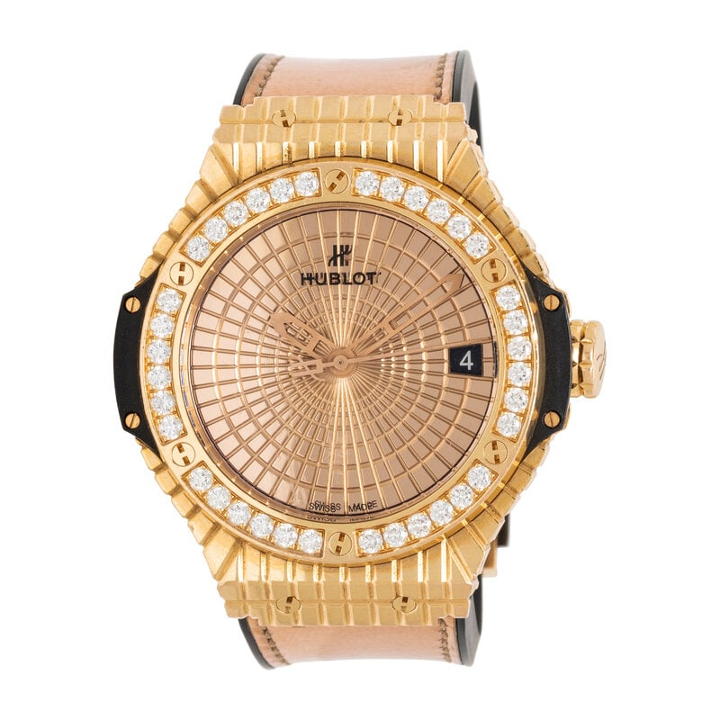 HUBLOT, 'BIG BANG CAVIAR' 18K ROSE GOLD AND DIAMOND DATE WATCH, BOX: HUBLOT, 'BIG BANG CAVIAR' 18K ROSE GOLD AND DIAMOND DATE WATCH, BOX Maker: Hublot Model: Big Bang Caviar Serial number: 1018525 Year: Circa