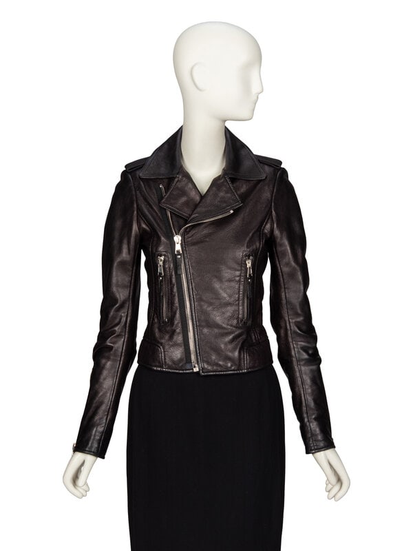 BALENCIAGA, BLACK LEATHER MOTO JACKET - 2