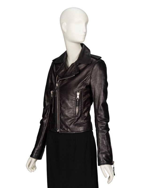 BALENCIAGA, BLACK LEATHER MOTO JACKET - 3