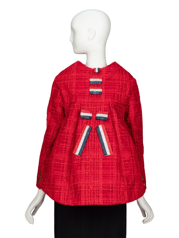 THOM BROWNE, SCUPTURAL RED TWEED JACKET - 4