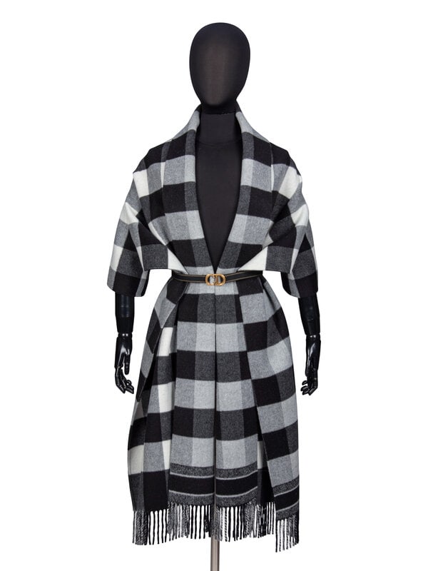 CHRISTIAN DIOR, BELTED PLAID SCARF BOLERO/SHAWL - 3