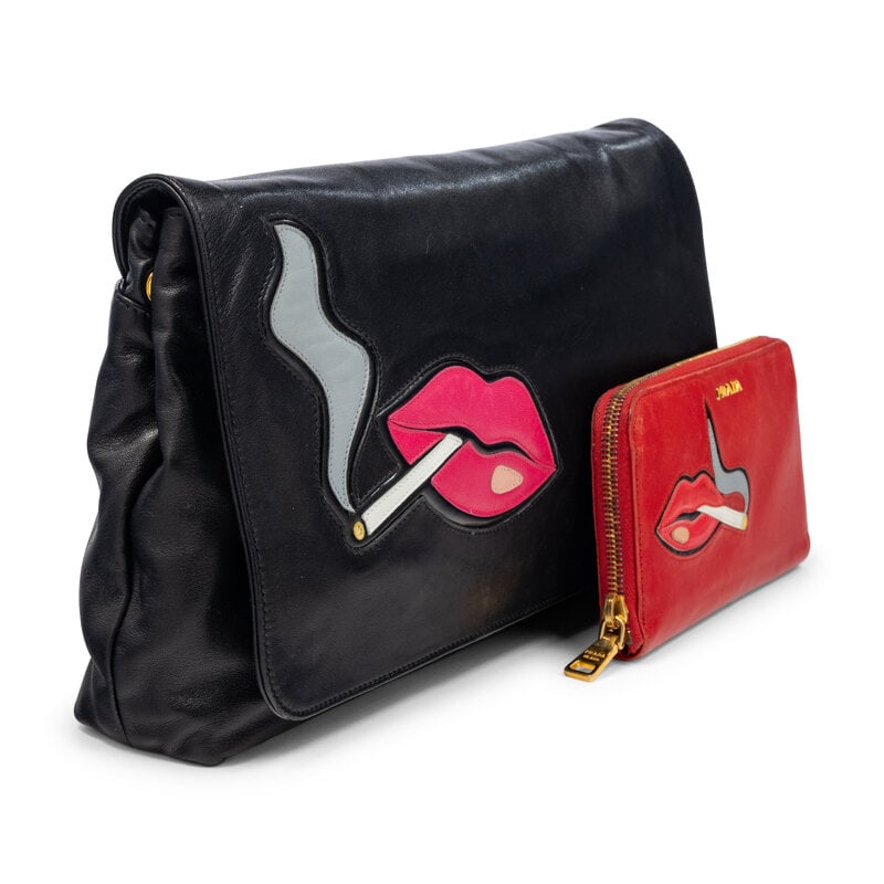 PRADA, SMOKING LIPS LEATHER CLUTCH & WALLET - 2