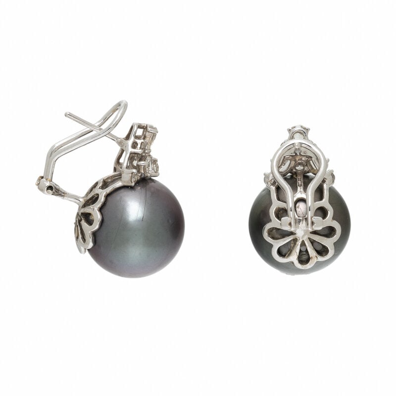 CULTURED GREY PEARL, DIAMOND, AND WHITE GOLD EARRINGS - 2