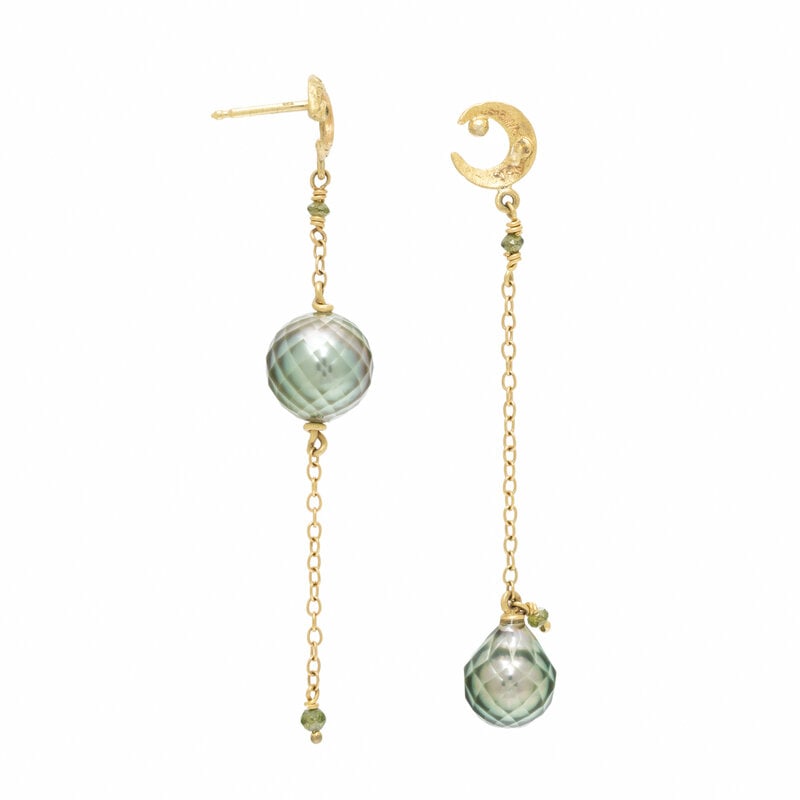 FACETED GREY CULTURED PEARL AND YELLOW GOLD EARRINGS - 2