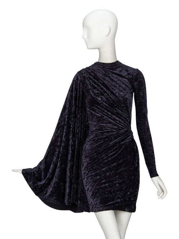 BALENICAGA, CRUSHED VELVET CAPE-SLEEVE MINIDRESS (1 of 4)