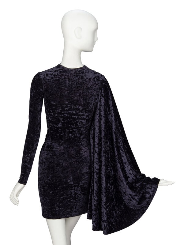 BALENICAGA, CRUSHED VELVET CAPE-SLEEVE MINIDRESS - 3