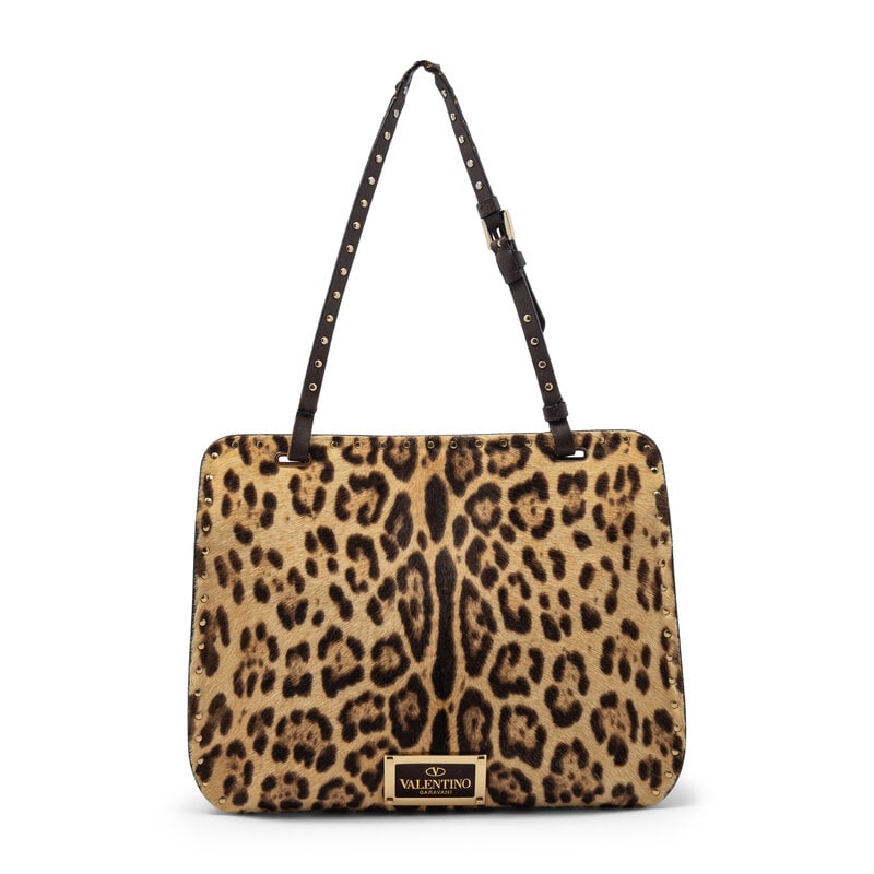 VALENTINO, JAGUAR-PRINT PONY ROCKSTUD BAG - 3