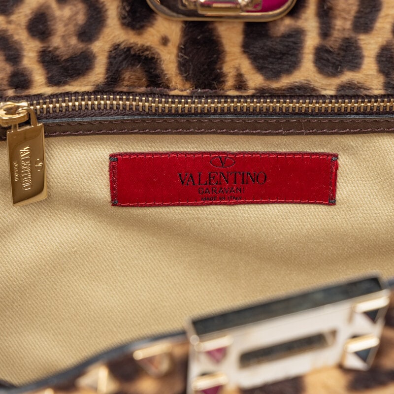 VALENTINO, JAGUAR-PRINT PONY ROCKSTUD BAG - 5