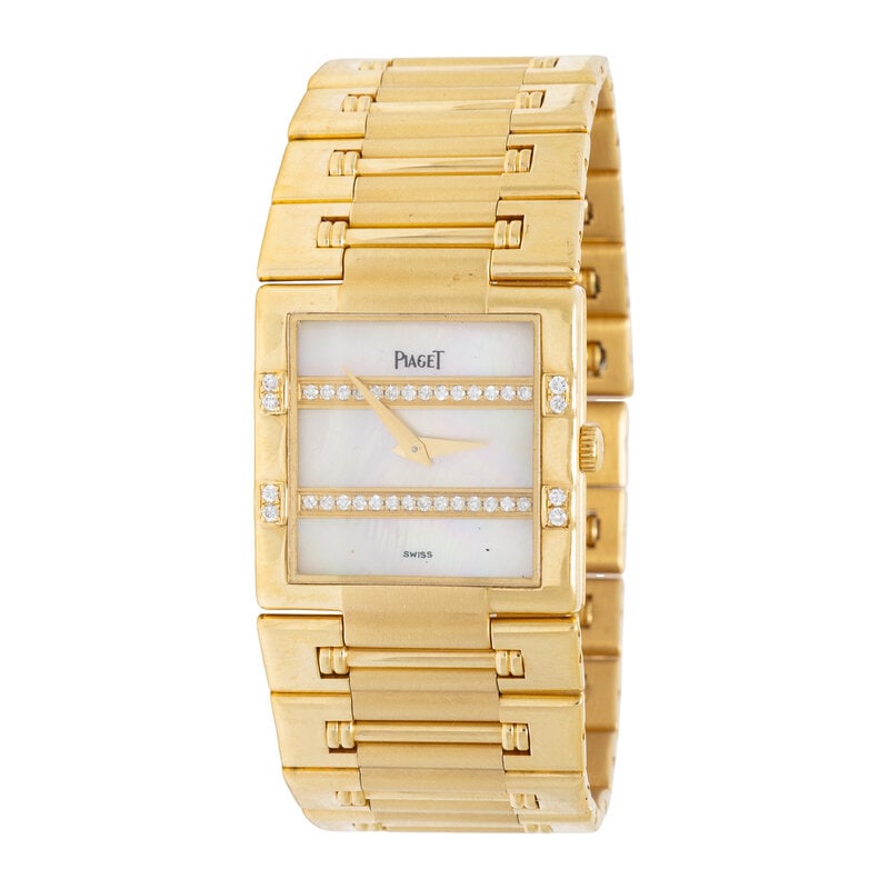 PIAGET, REF. 80327K81 'DANCER' 18K YELLOW GOLD WATCH WITH MOTHER-OF-PEARL AND DIAMOND DIAL, BOX & EX: PIAGET, REF. 80327K81 'DANCER' 18K YELLOW GOLD WATCH WITH MOTHER-OF-PEARL AND DIAMOND DIAL, BOX & EXTRA LINK Maker: Piaget Model: Dancer Reference number: 80327K81 Serial number: 504949 Year: