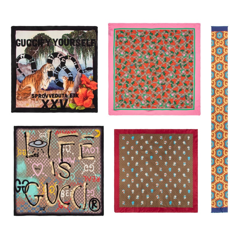 GUCCI, FIVE PRINTED SILK SCARVES (1 of 9)
