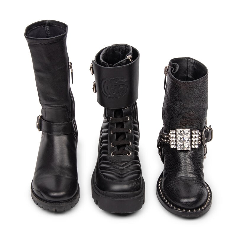 THREE PAIRS OF DESIGNER BLACK LEATHER BOOTS - 2