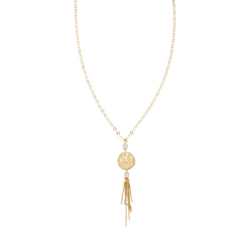 YELLOW GOLD AND DIAMOND PENDANT TASSLE NECKLACE - 3