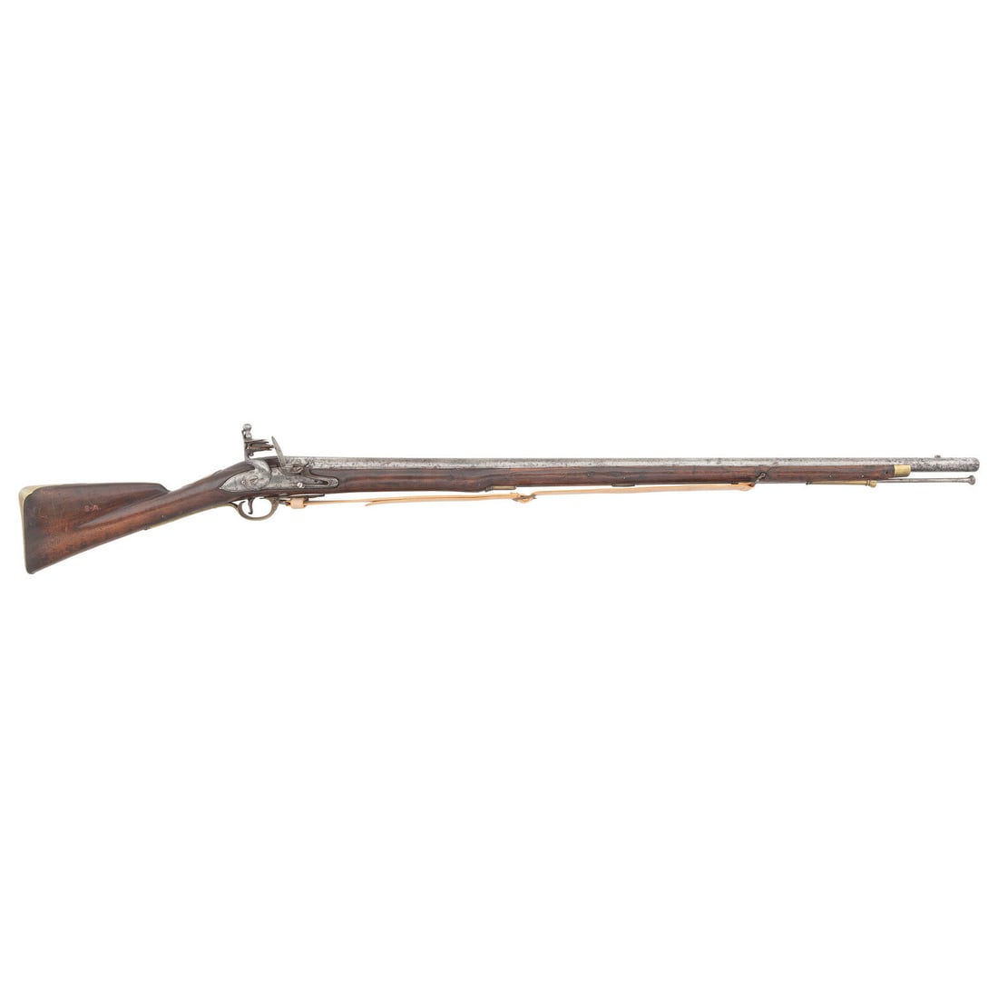 British Short Land Pattern 1769 "Brown Bess" Musket: British Short Land Pattern 1769 "Brown Bess" Musket American Revolution .78 caliber. 42.125" pinned barrel with baluster turned rings at the breech. NSN. Bright finish, brass furniture, walnut stock.