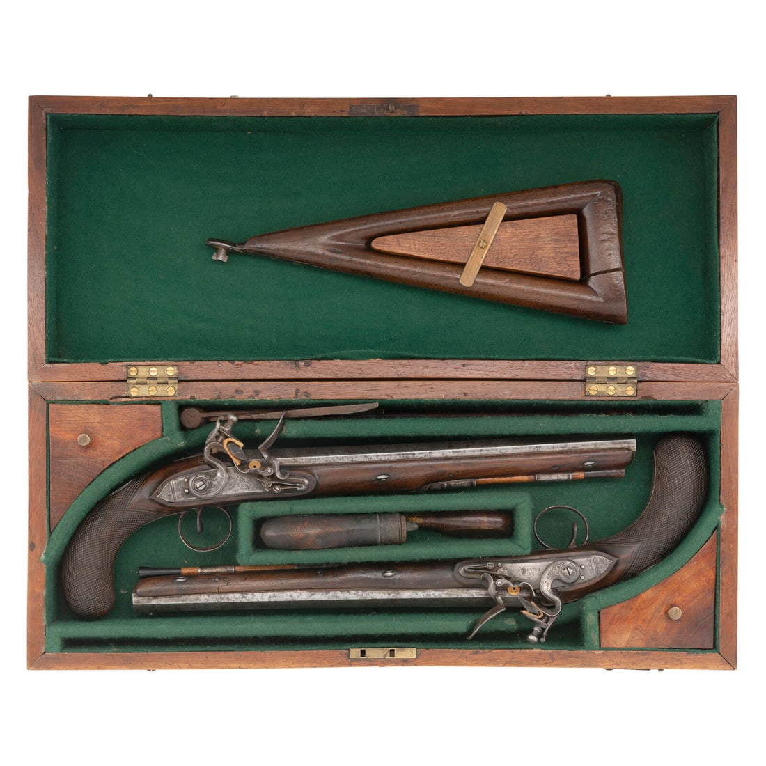 Pair of Flintlock Pistols by Clarke with Detachable Stock in Repurposed Wood Case (1 of 7)