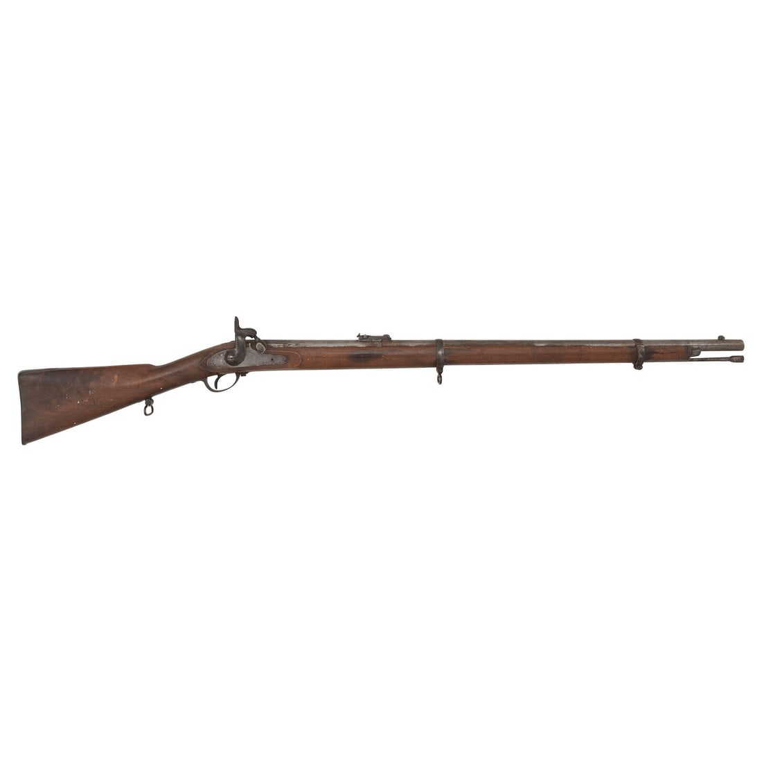 Spanish Modelo 1857 "Enfield" Rifle: Spanish Modelo 1857 "Enfield" Rifle American Civil War .577 caliber. 33" barrel. SN: 102. No finish remaining, iron furniture, European hardwood stock. Single shot percussion ignition muzzleloading mi