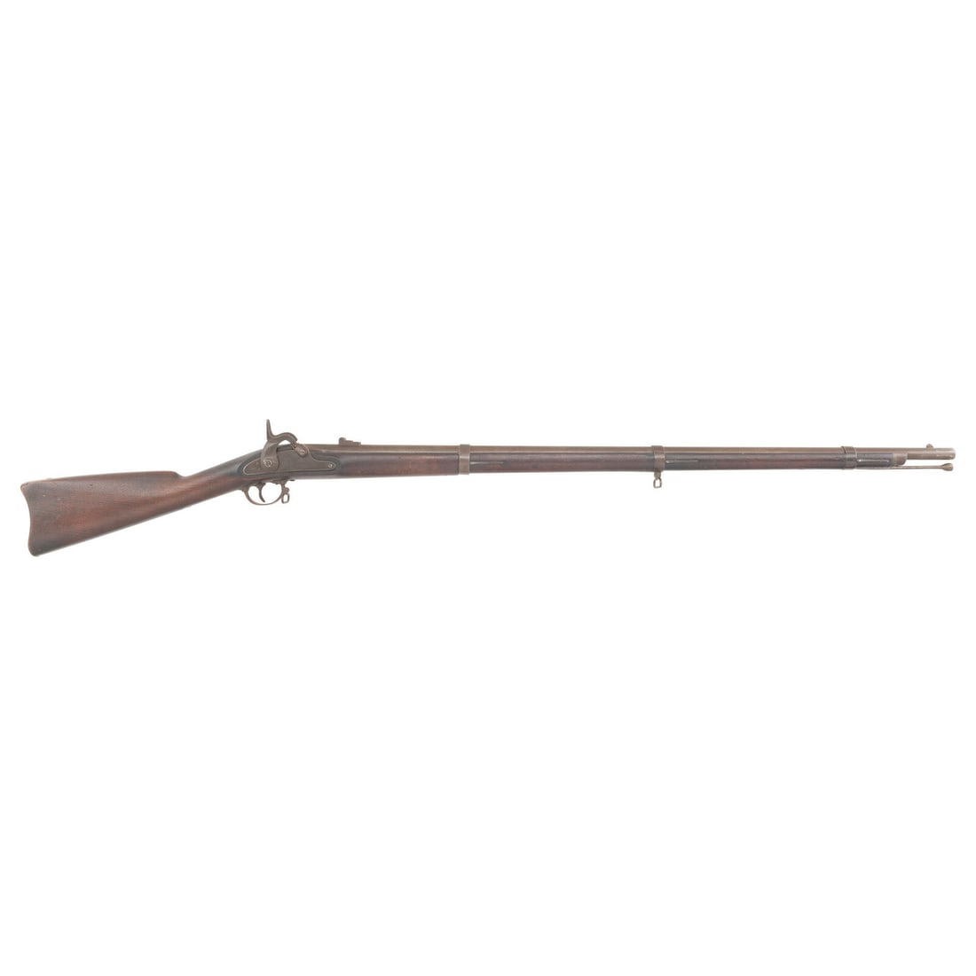 US Model 1861 Rifle Musket By Springfield Dated 1862: US Model 1861 Rifle Musket By Springfield Dated 1862 American Civil War .58 caliber. 40" barrel. NSN. Bright finish, iron furniture, walnut stock with three flat, spring-retained barrel bands. Single