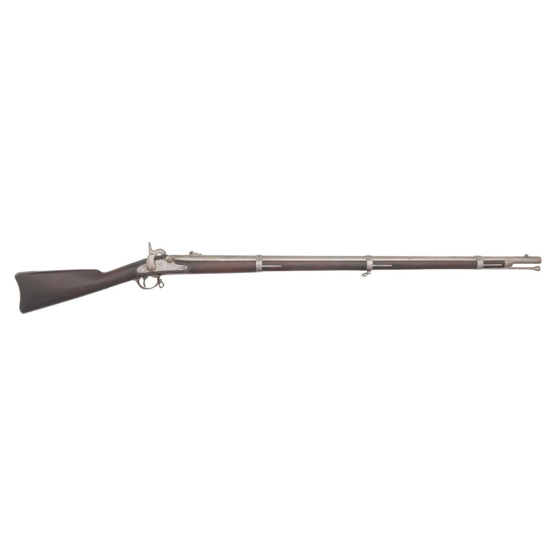 New Jersey Marked Trenton Contract US Model 1861 Rifle Musket: New Jersey Marked Trenton Contract US Model 1861 Rifle Musket American Civil War .58 caliber. 40" round barrel secured by three flat, spring-retained bands. NSN. Bright finish, steel furniture, walnut