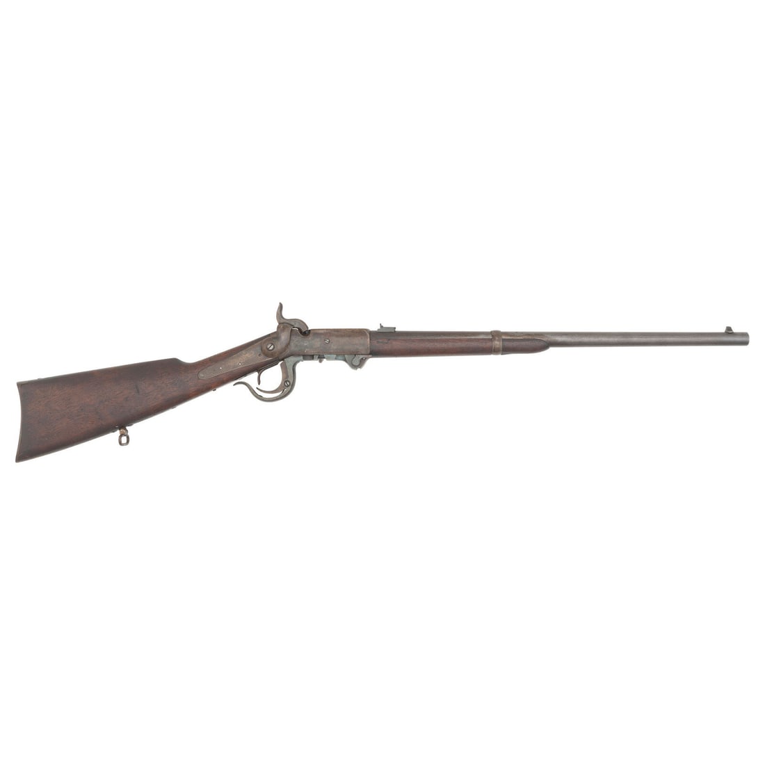 5th Model Burnside Carbine: 5th Model Burnside Carbine American Civil War .54 caliber. 21" round barrel secured by a single spring-retained barrel band. SN: 16046. Blued and color case hardened finish, smooth walnut stock and fo
