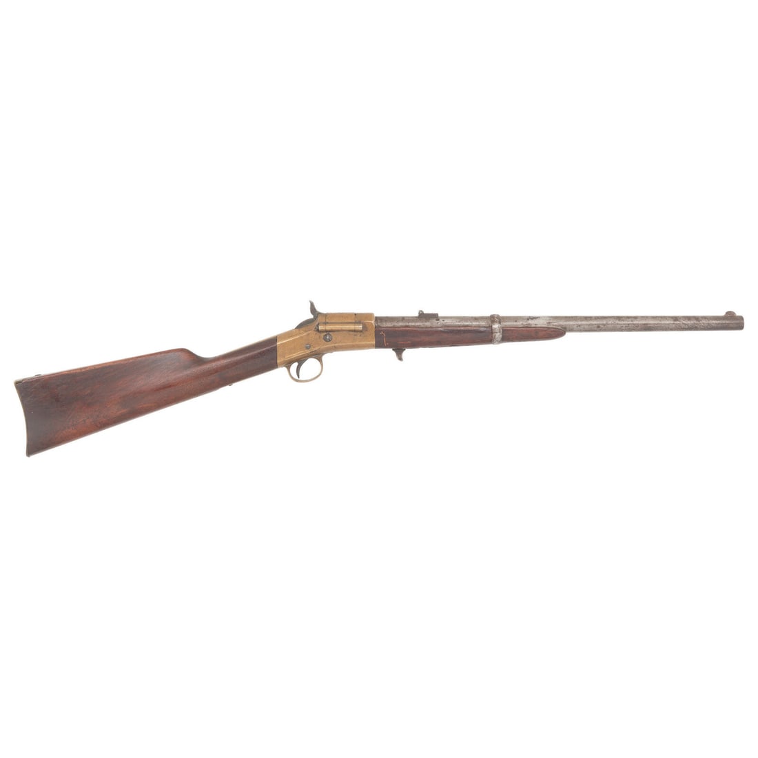 1st Model Warner Carbine: 1st Model Warner Carbine American Civil War .50RF. 20" barrel. SN: 2499. Bright finish, brass receiver and furniture, walnut stock and forend. Breechloading single shot cartridge carbine with