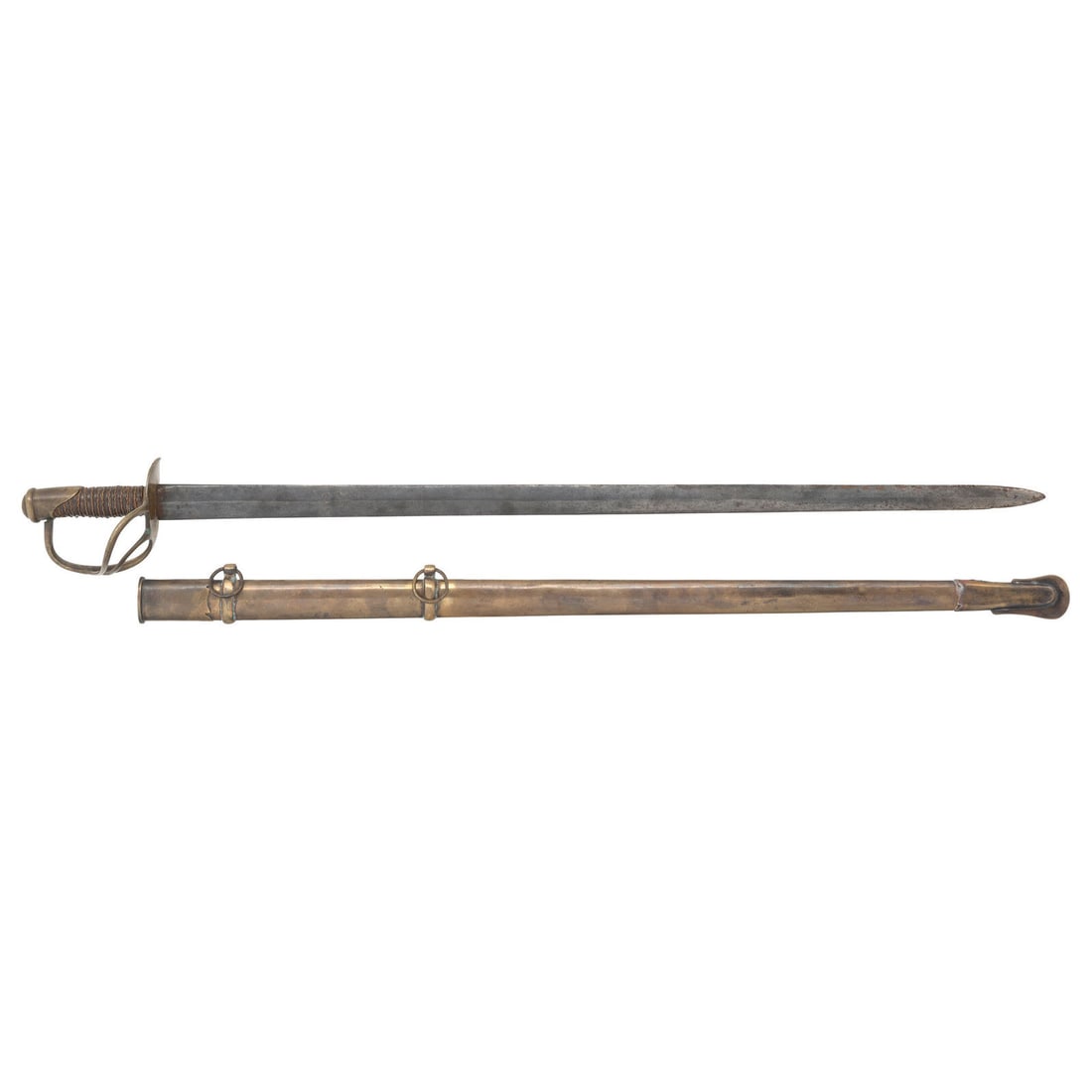 Memphis Novelty Works Straight Blade Cavalry Saber with Brass Scabbard: Memphis Novelty Works Straight Blade Cavalry Saber with Brass Scabbard American Civil War 35.75" straight, double edged blade with prominent median ridge. Blade 1.45" wide at ricasso. Overall length 4