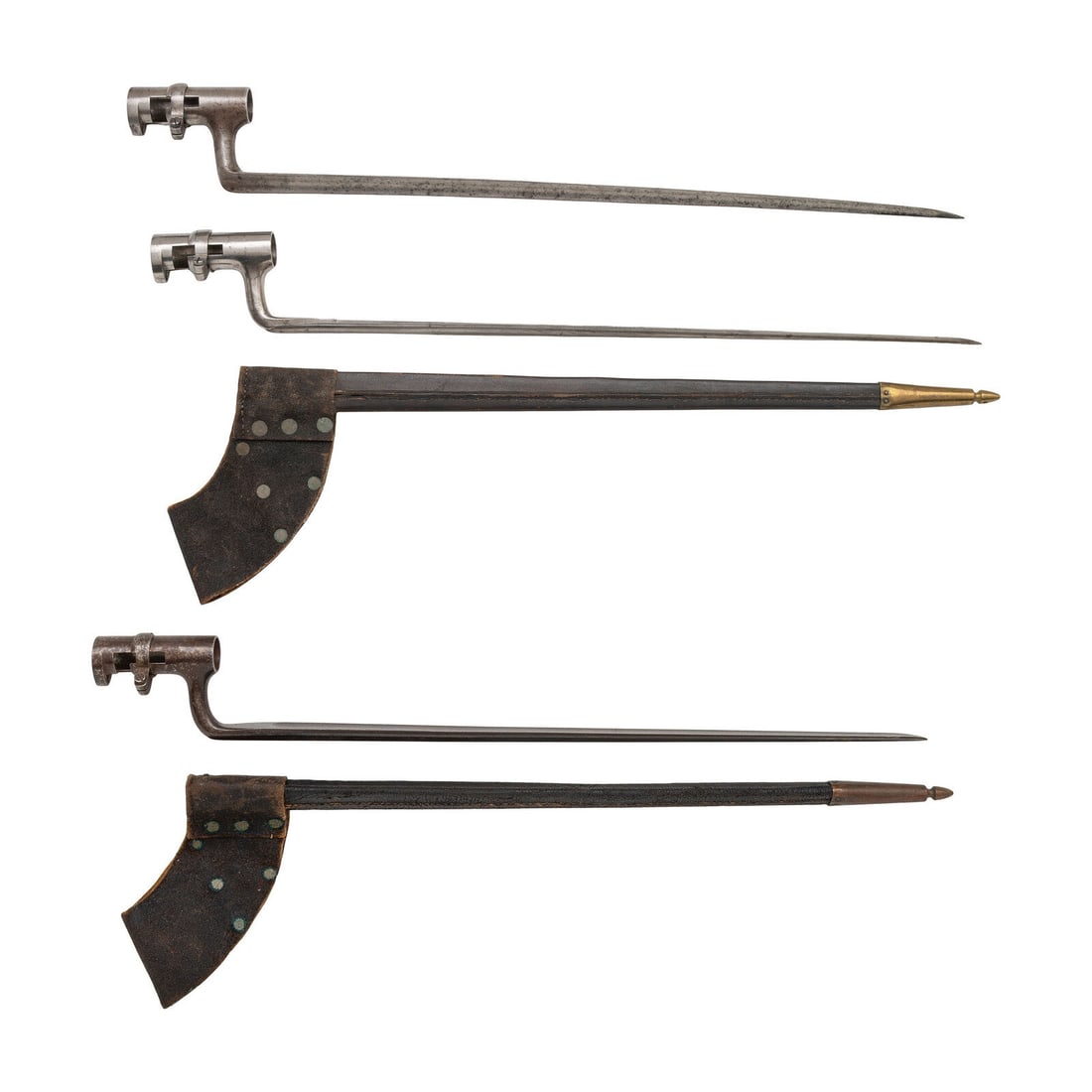 Three Spencer Socket Bayonets, One 1st and Two 2nd Patterns, two with Scabbards (1 of 2)