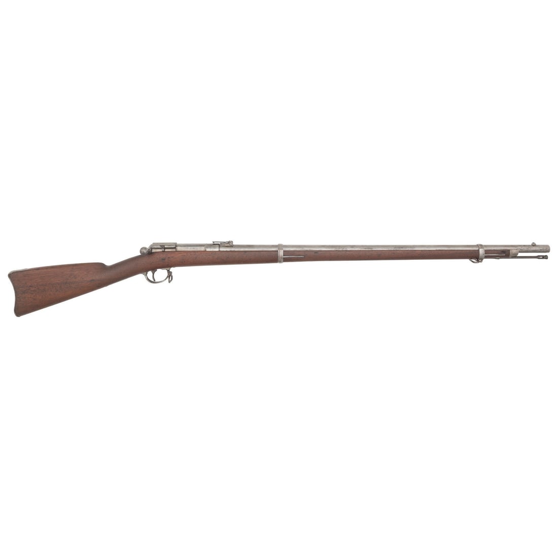 US Model 1871 Ward Burton Infantry Rifle: US Model 1871 Ward Burton Infantry Rifle Indian Wars .50-70. 32.625" barrel. NSN. Bright barrel and furniture, case hardened receiver, full length walnut musket stock with two solid, spring-retained r
