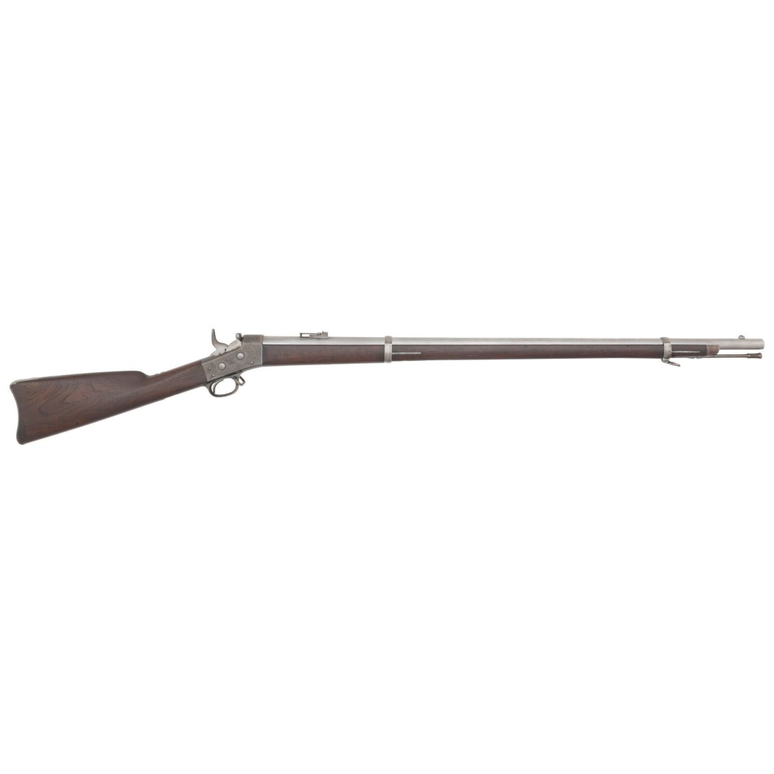 US Model 1871 Rolling Block Rifle: US Model 1871 Rolling Block Rifle Indian Wars .50-70. 36" barrel. NSN. Bright barrel and furniture, color casehardened receiver, smooth walnut stock and forend secured by two solid, rounded spring-ret