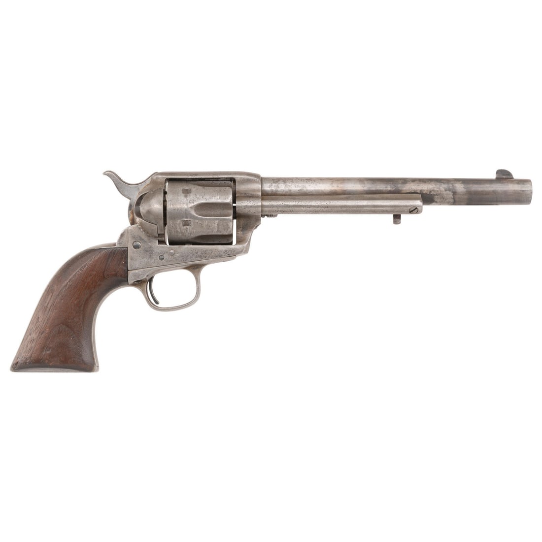 Colt Single Action Army Revolver with DFC Sub-Inspection Marks: Colt Single Action Army Revolver with DFC Sub-Inspection Marks Indian Wars .45 Colt. 7.5" barrel. SN: 73923 (mfg. ca. 1882). No finish remaining, smooth walnut grip. Single action black powder frame r
