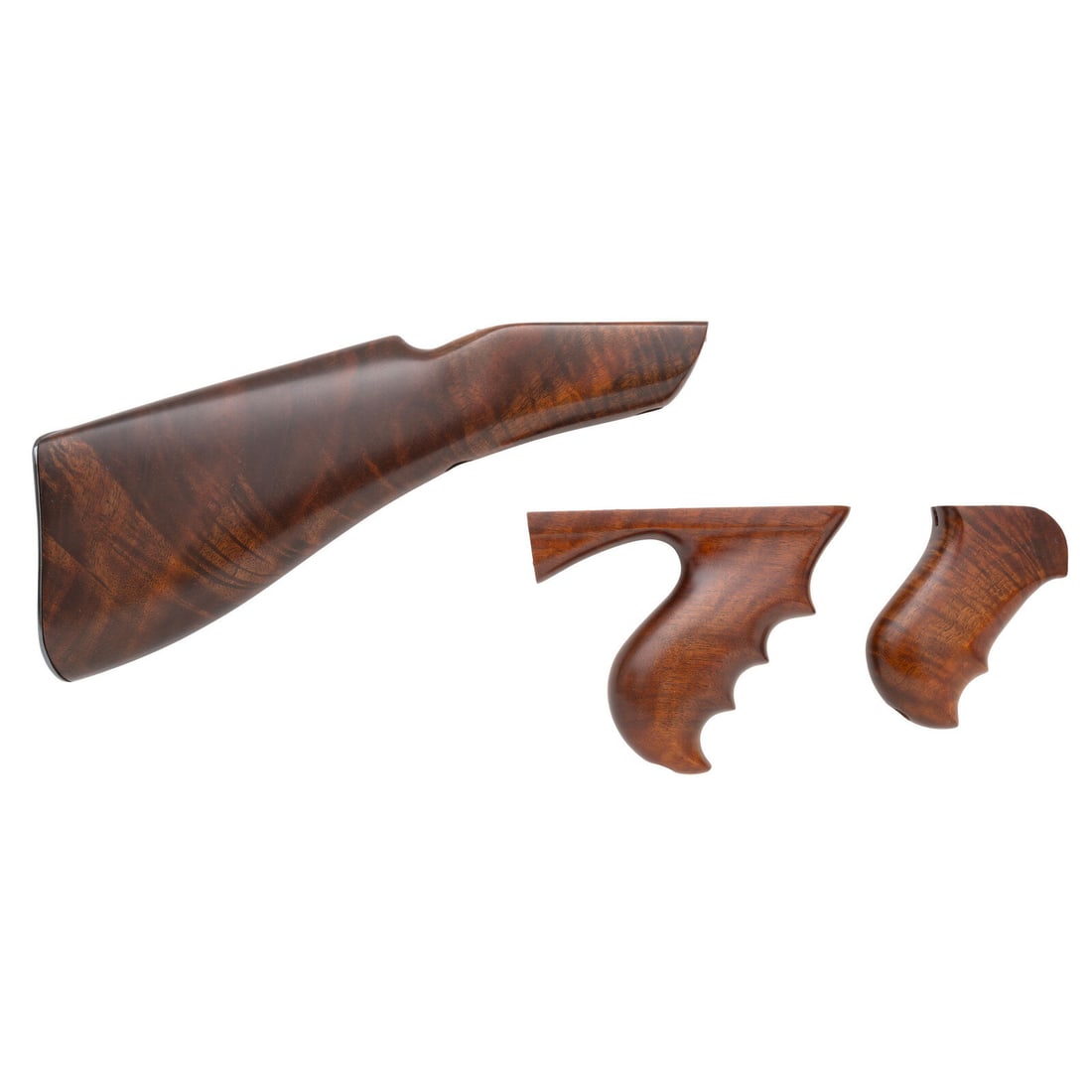 Model 1921 Thompson Sub Machine Gun High Grade Wood Furniture: Model 1921 Thompson Sub Machine Gun High Grade Wood Furniture Three piece AAA grade walnut wood furniture for Thompson Submachine guns comprising a vertical fore grip, detachable butt, and pistol grip