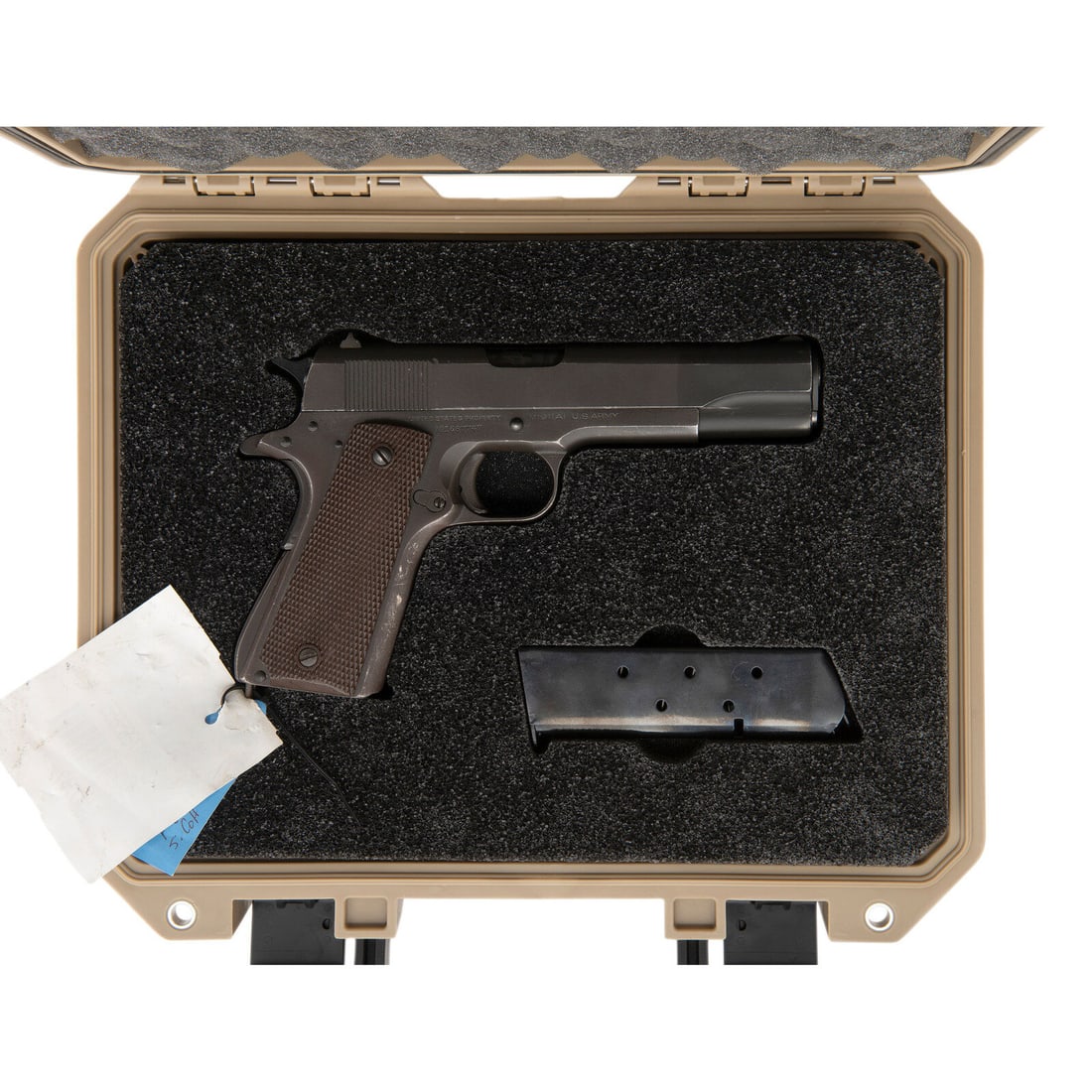 **Colt Model 1911A1 CMP Field Grade with Box: **Colt Model 1911A1 CMP Field Grade with Box .45 ACP. 5" barrel length. SN: 1687747. Parkerized arsenal refinish with checkered Keyes fiber grips mounting standard military pattern sights. Short recoi