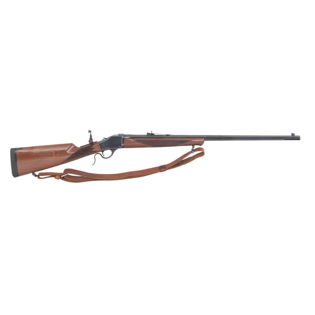 *Winchester Model 1885 High Wall Single Shot .45-70 by Miroku: *Winchester Model 1885 High Wall Single Shot .45-70 by Miroku .45-70. 28" barrel length. SN: 00055MW85B. Polished blued metal finish overall with polished bright breechblock mounting polished walnut s