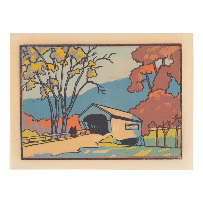 Charles H. Richert (American, 1880-1974) Cape Cod Windmill and Untitled (Covered Bridge With Two Fig - 2