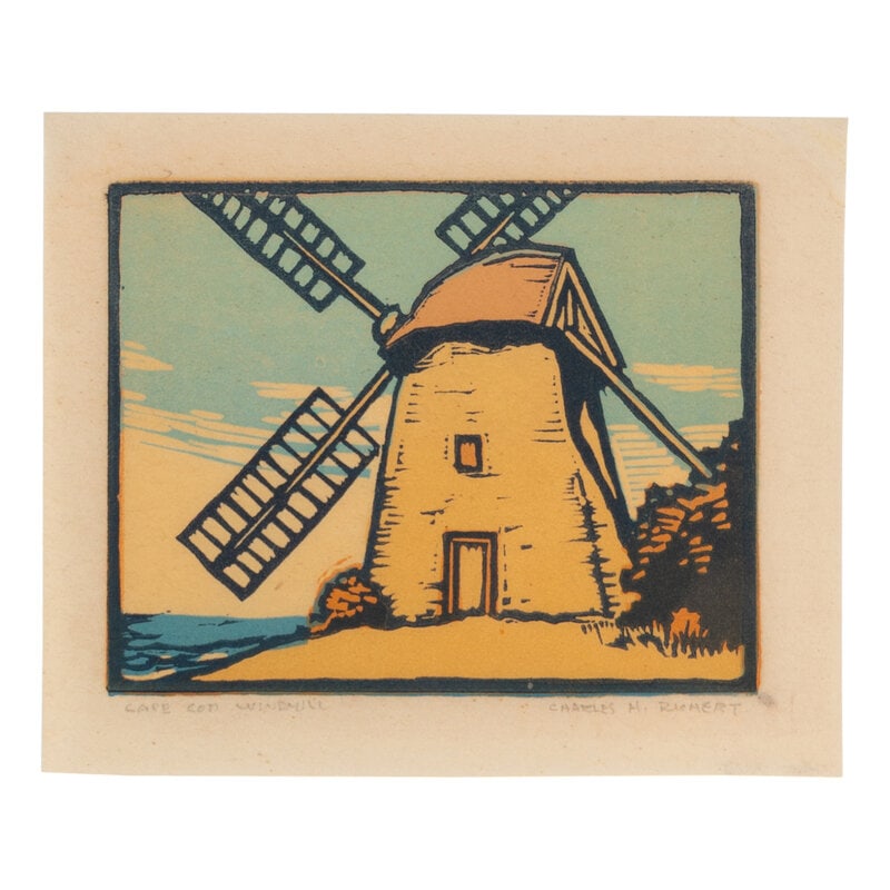 Charles H. Richert (American, 1880-1974) Cape Cod Windmill and Untitled (Covered Bridge With Two Fig - 3