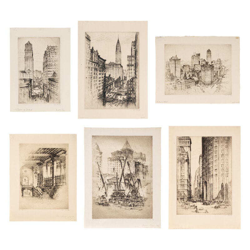 Anton Schutz (German/American, 1984-1977) Six Cityscape Etchings (1 of 7)