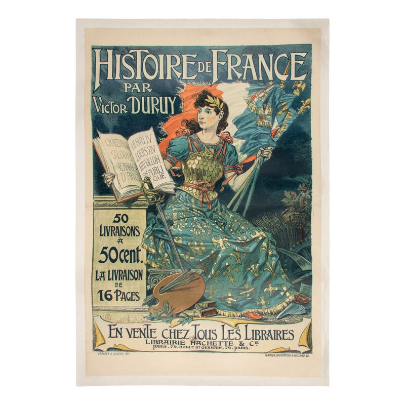 Eugene Grasset (French, 1845-1917) Histoire de France Poster: Eugene Grasset (French, 1845-1917) Histoire de France Poster Lithograph in Colors 47 3/4 x 28 3/8 inches. This lot is located in Chicago. Size 47 3/4 x 28 3/8 inc