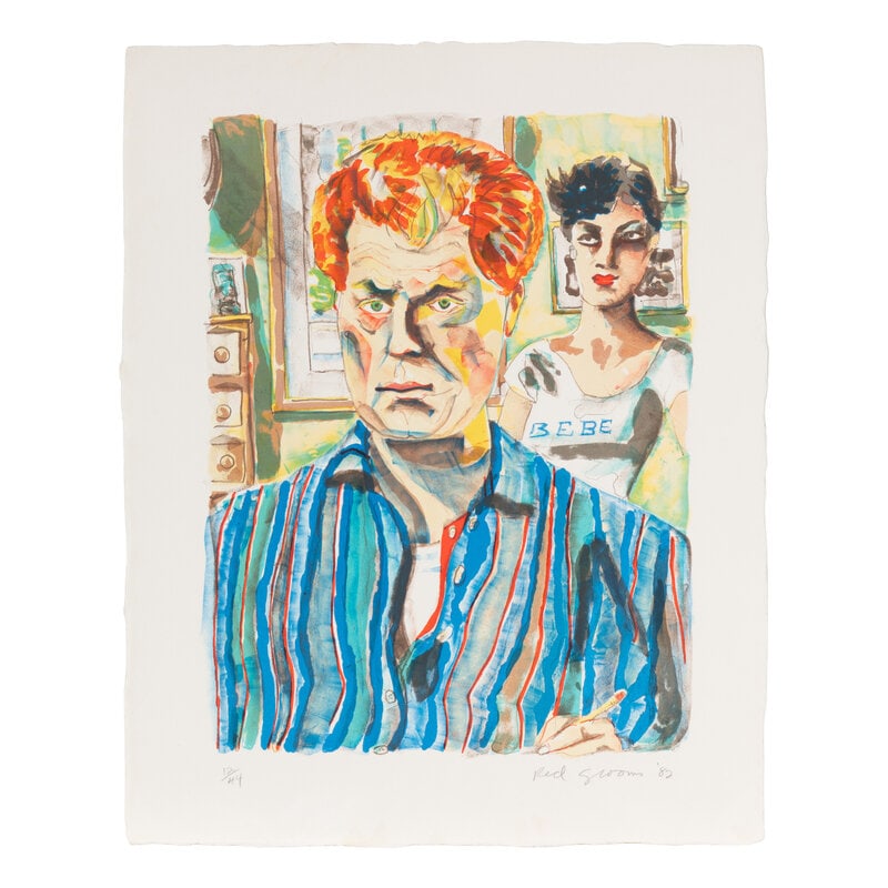Red Grooms (American, b. 1937) Self-Portrait with Lizzy, 1982: Red Grooms(American, b. 1937)Self-Portrait with Lizzy, 1982lithographsigned, dated, and numbered 12/44 in pencil 16 1/4 x 12 1/4 inches. This lot is located in Chicago. Size16 1/4 x 12 1/4
