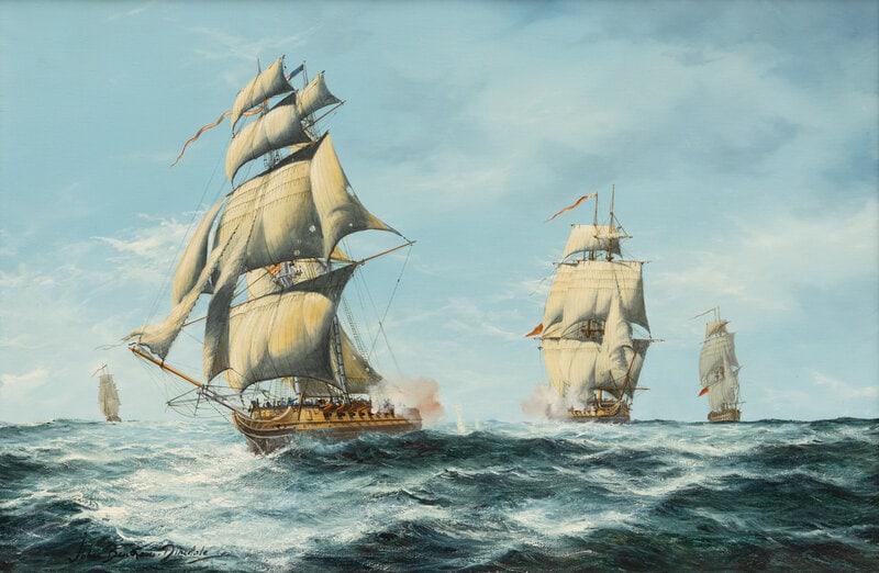 John Bentham-Dinsdale (British, 1927-2008) The Chase, The Capture of the American Privateer Schooner - 2