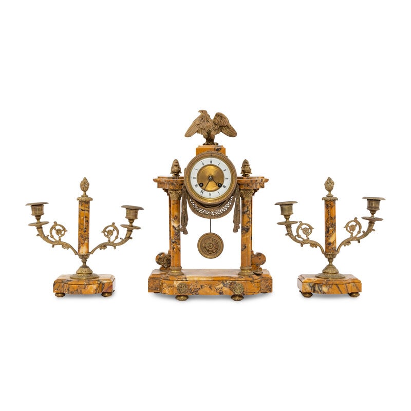 A French Gilt-Bronze and Sienna Marble Three-Piece Clock Garniture (1 of 2)