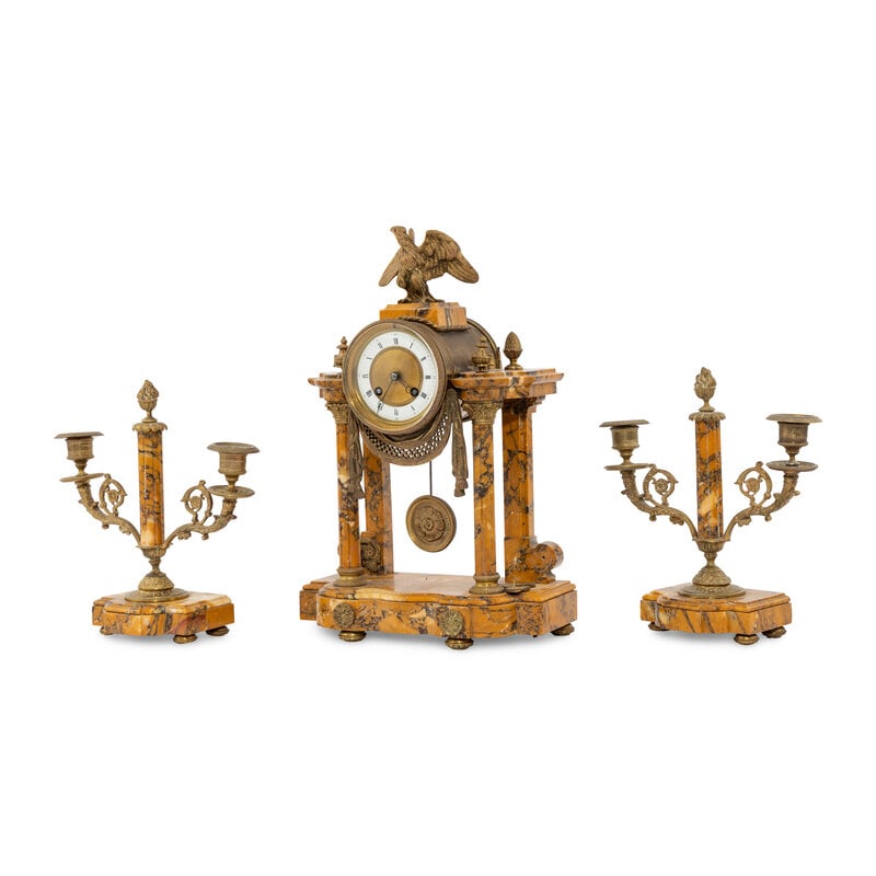 A French Gilt-Bronze and Sienna Marble Three-Piece Clock Garniture - 2