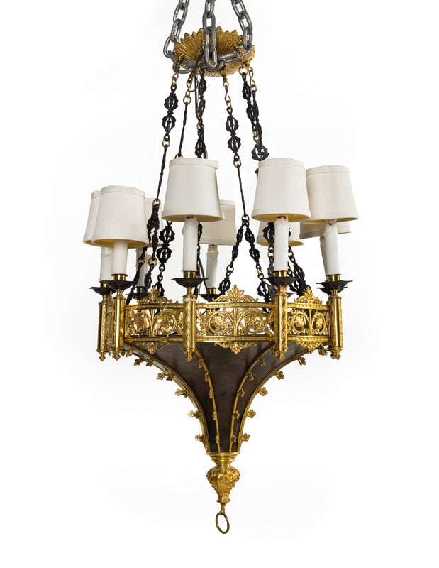 A Neoclassical Style Gilt and Patinated Metal Ceiling Fixture (1 of 2)